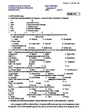 Bộ đề kiểm tra 1 tiết môn Tiếng Anh Lớp 7 - Trường THCS Nguyễn Huệ
